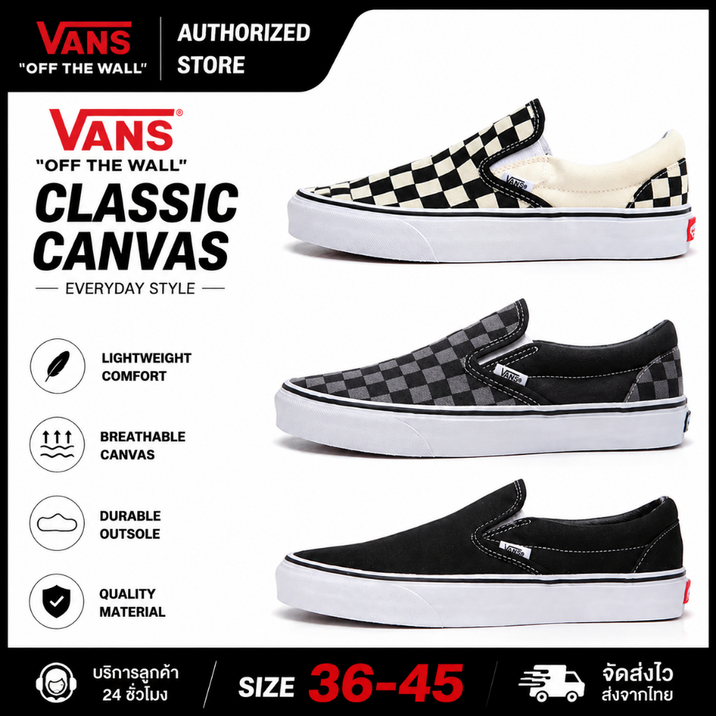 รองเท้าใหม่ลดราคา Vans CLASSIC SLIP-ON Classic   รองเท้ากีฬา Original รองเท้ากีฬาชายและหญิง