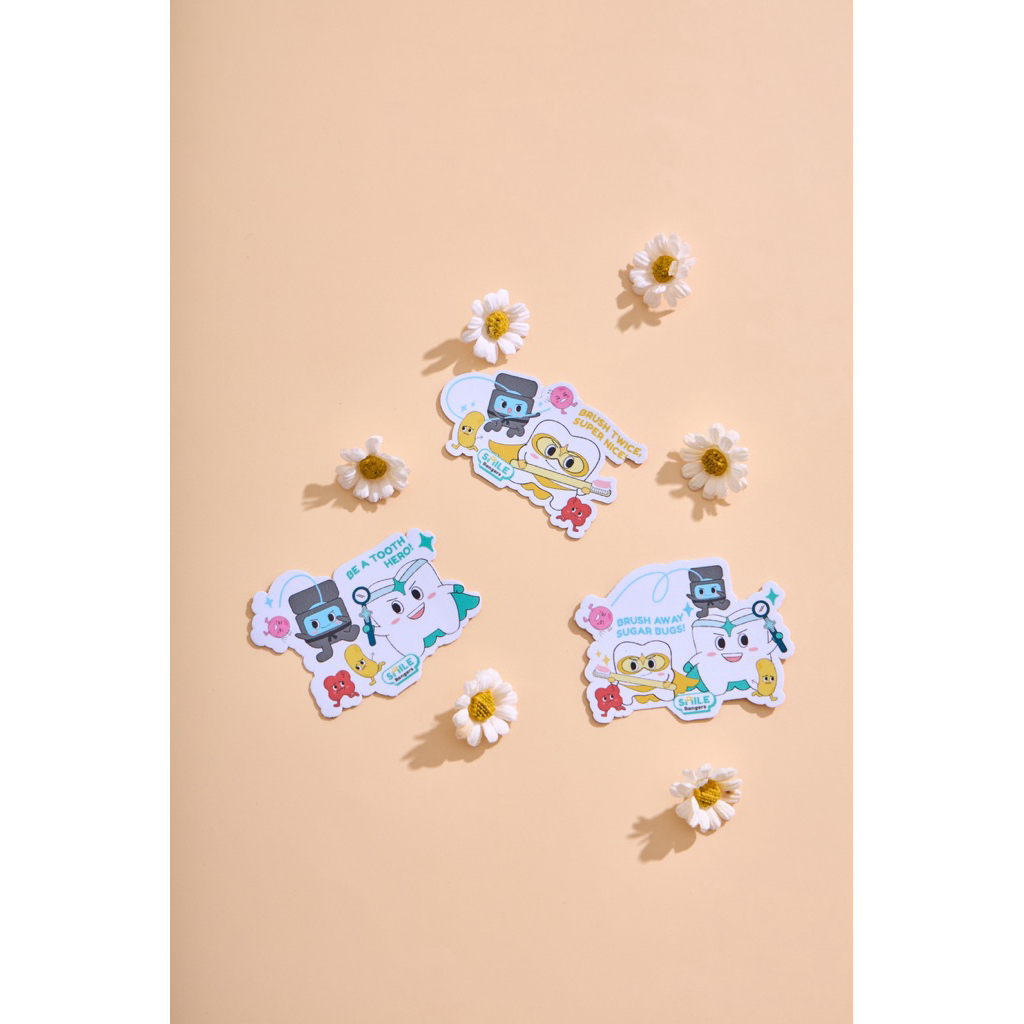 สติ๊กเกอร์เตือนแปรงฟันเด็ก 3 ชิ้น Removable ติดซ้ำได้ ไม่ทิ้งคราบ | SmileRangers Reminder Sticker
