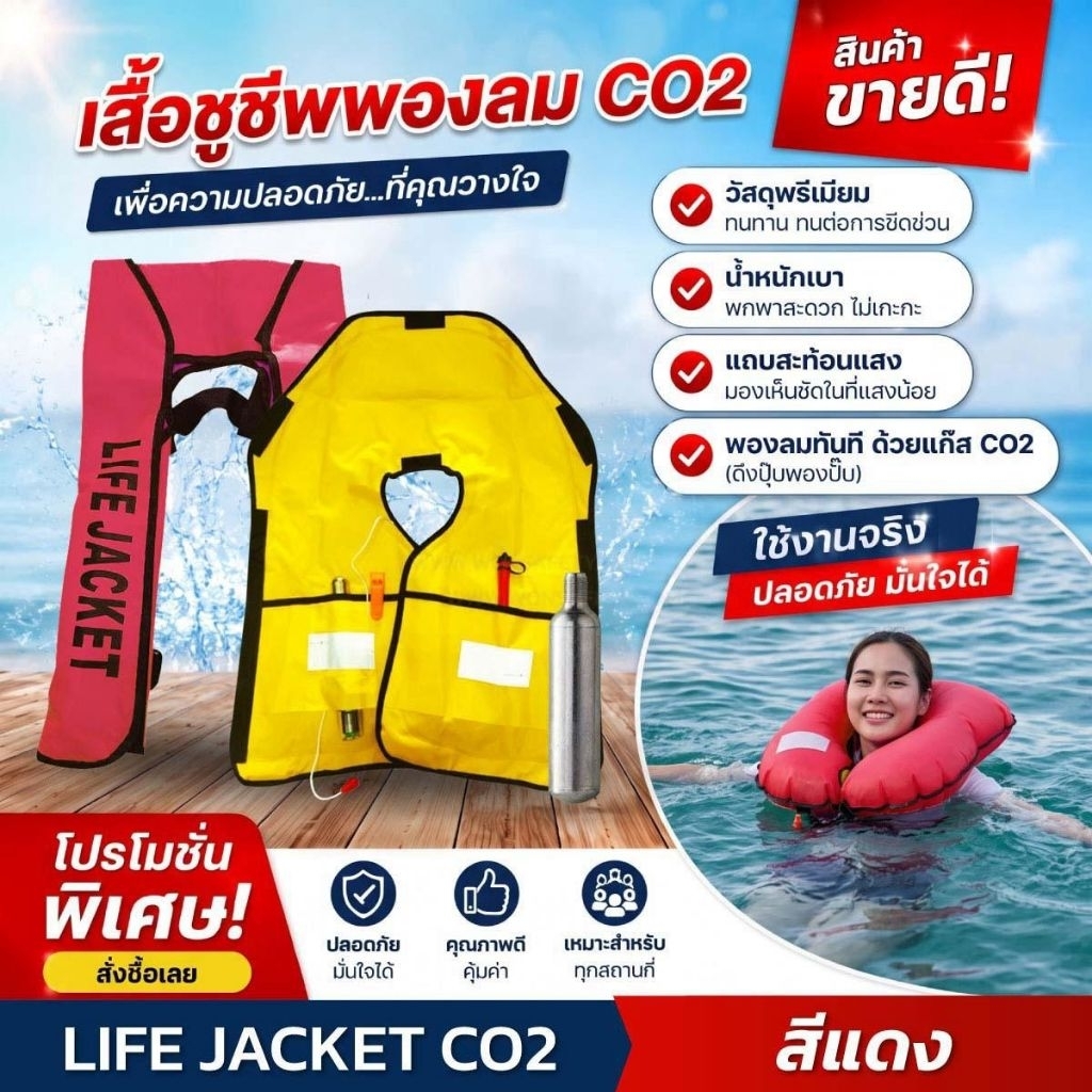 เสื้อชูชีพมาตรฐานCE (Life Jacket) พองลมด้วยแก๊ส CO2(1ชุด)