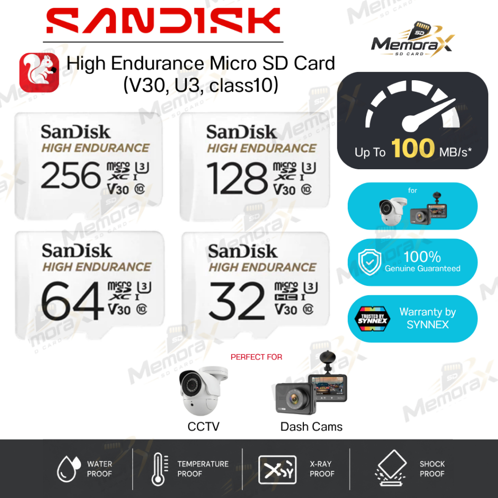 SanDisk High Endurance 32GB/64GB/128GB/256GB/512GB/1TB microSD Card (SDSQQNR)เมมโมรี่ กล้องติดรถยนต์ วงจรปิด