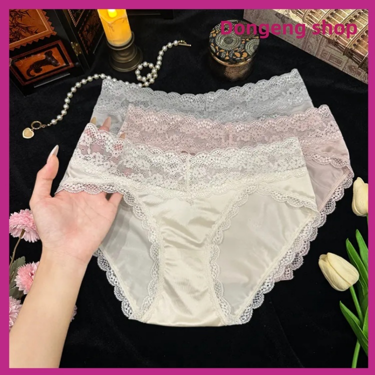 M-XL🤎กางเกงในลูกไม้สำหรับผู้หญิง ทำจากผ้าซาติน ใส่สบาย ไม่ระคายเคืองหรือรัดต้นขา ตกแต่งด้วยลูกไม้ ดูเซ็กซี่และมีเสน่ห์