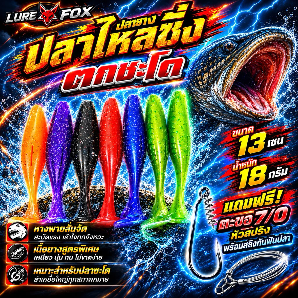 ปลายาง ปลาไหลซิ่ง ตกชะโด ขนาด13เซน น้ำหนัก18กรัม แถมตะขอ7/0หัวสปริงพร้อมสลิงกันฟันปลา