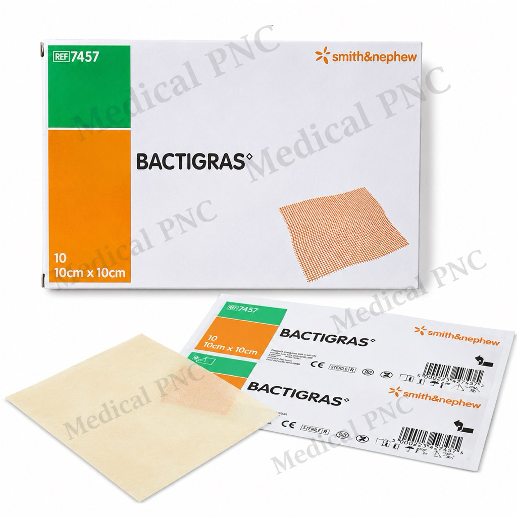 BACTIGRAS(กล่อง10ชิ้น) แผ่นตาข่ายปิดแผล 10x10CM เคลือบพาราฟิน ป้องกันผ้าก๊อซติดแผล แบคติกราส