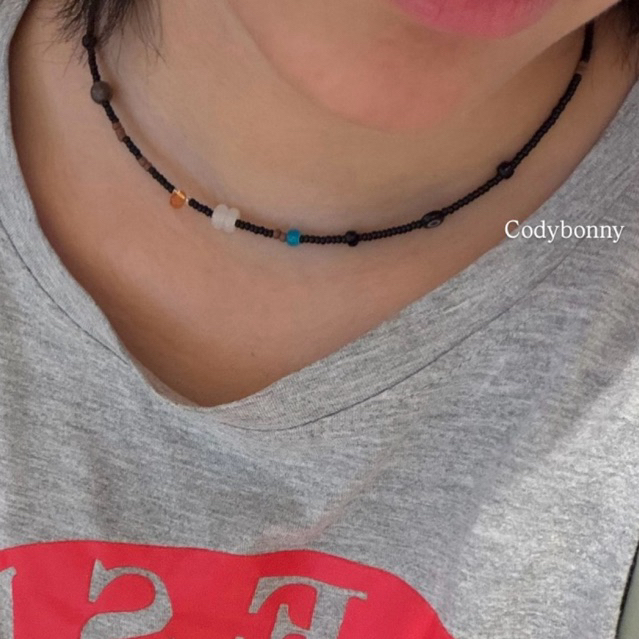 สร้อยคอลูกปัด Raw Black🖤🪨 |Necklace