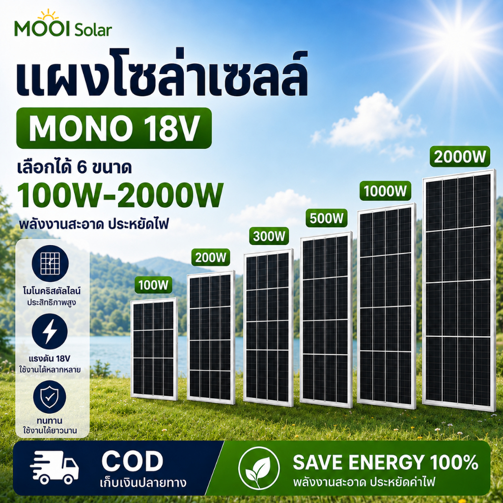 [ SALE]โมโนแผงเซลล์แสงอาทิตย์ 18V 100W-2000W Monocrystalline แผงโซล่าเซลล์ solar panel แผง solar cell
