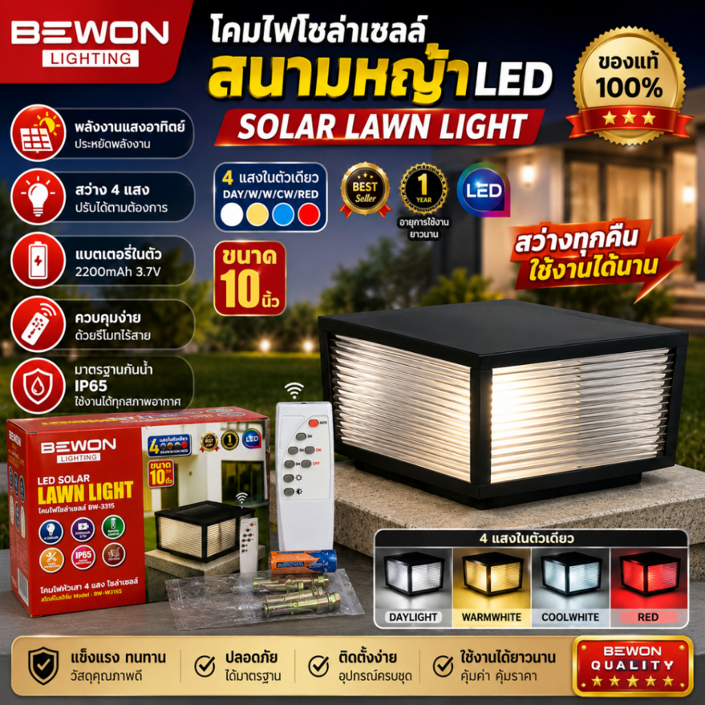 โคมไฟหัวเสาโซล่าเซลล์ BEWON Lighting รุ่น BW-3315