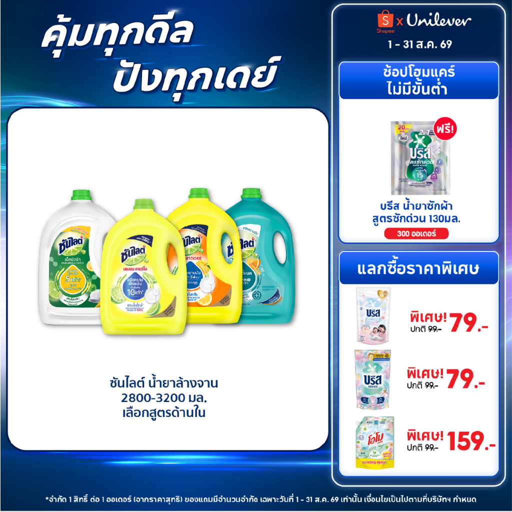ซันไลต์  น้ำยาล้างจาน ขจัดคราบมัน 2800 - 3200 มล x2 Sunlight