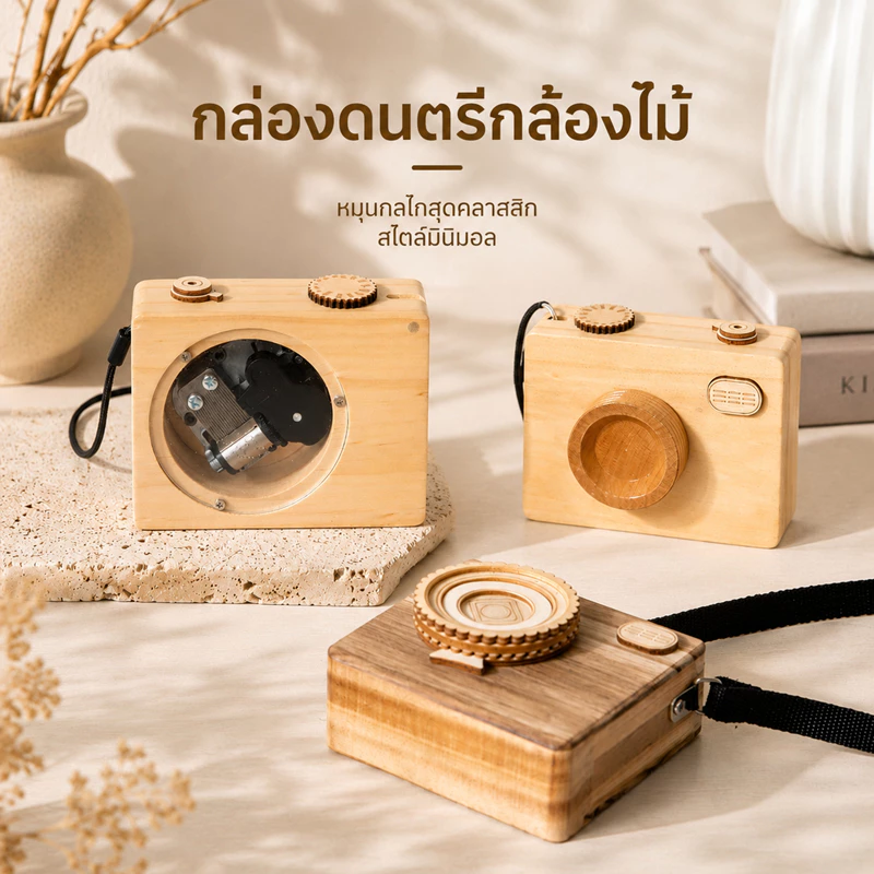 กล้องถ่ายภาพตกแต่ง กล่องดนตรี ดีไซน์มินิมอลแบบญี่ปุ่น เหมาะสำหรับเป็นของขวัญ ของตกแต่ง