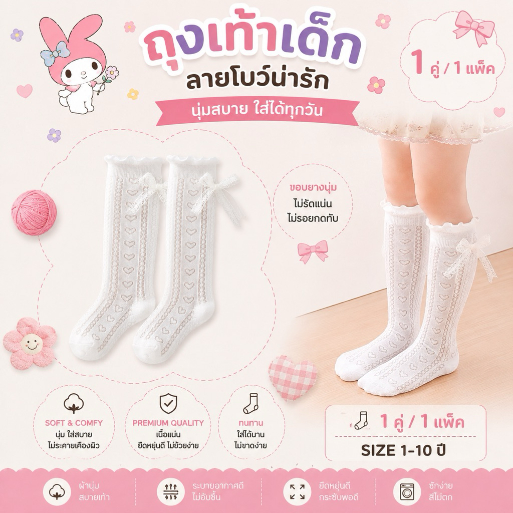 🚚(ส่งด่วน กทม.) ถุงเท้าเด็กสไตล์เกาหลี ผ้านิ่ม เกรดพรีเมี่ยม (รุ่นLacy Heart) แพ็คสุดคุ้ม!! QH5044 พร้อมส่ง🇹🇭