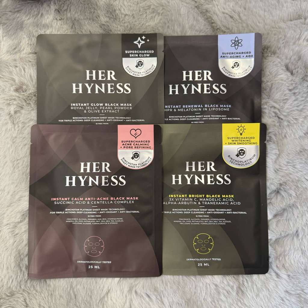 [เซต 4 สูตร]HER HYNESS เซตมาส์กดำแผ่น ครบสูตร รวม 4 แผ่น fix ทุกปัญหาผิวใน 40 นาที