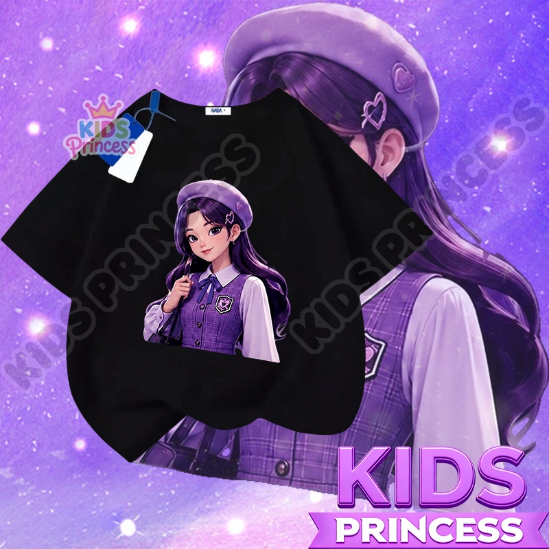 COD (จัดส่งตลอด 24 ชั่วโมง) เสื้อยืดเด็ก ลายการ์ตูนน่ารัก แฟชั่นเด็กผู้หญิง สไตล์เกาหลี เสื้อแขนสั้น สีดำ ผ้านิ่ม
