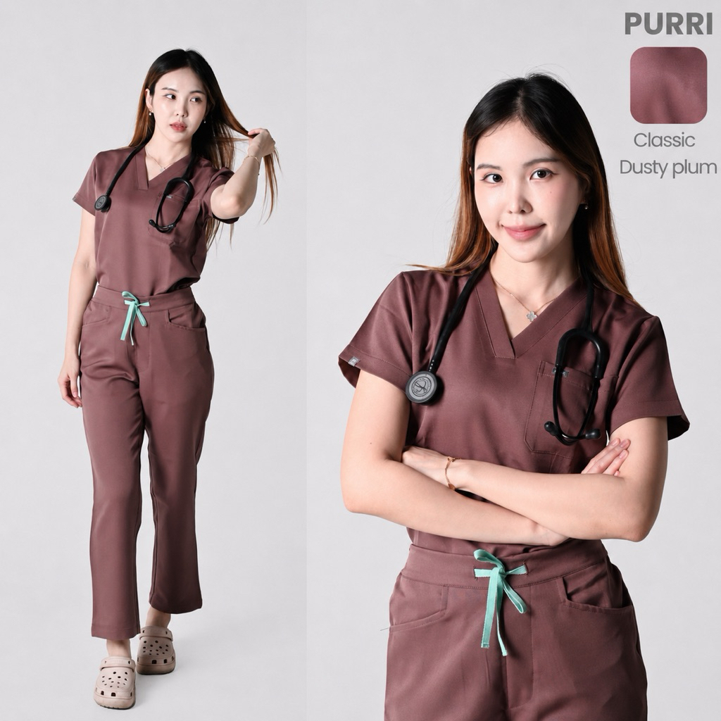 PURRI ชุดสครับทางการแพทย์ รุ่น Classic สี Dusty plum(รวมเสื้อและกางเกง) ชุดหมอ ชุดผ่าตัด