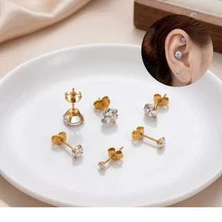 💞ต่างหู CZ กลม ก้านสแตนเลส เหมาะสำหรับคนแพ้ง่าย (ราคา 1 คู่)