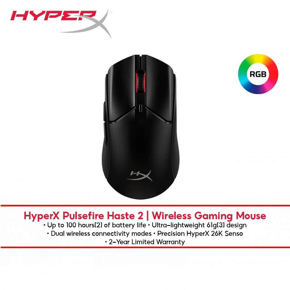 HyperX Pulsefire Haste 2 Wireless Gaming Mouse Light weight เมาส์ไร้สาย เมาส์เกมมิ่ง (Black) (6N0B0A