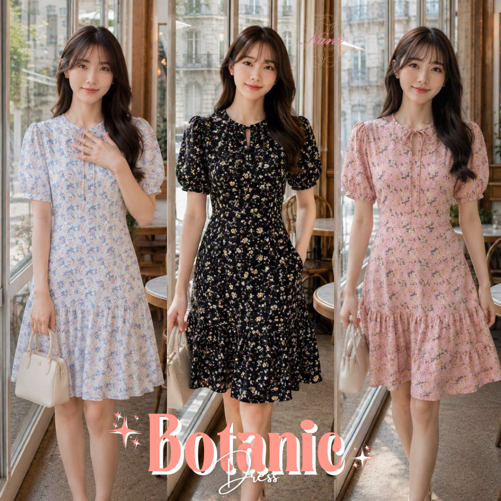 BOTANIC DRESS เดรสทำงานไม่ต้องรีด ผ้าเนื้อนุ่ม คอกุ้นผูกโบว์สวยๆ โซคิ้ว ซับในทั้งชุด