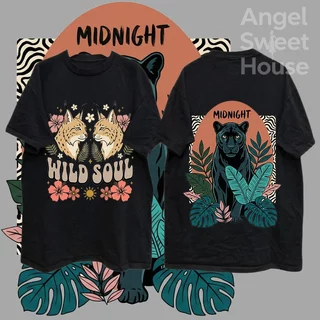 (COD) Angle Official เสื้อยืดผู้หญิงแขนสั้น ลายสัตว์ป่าและดอกไม้ MIDNIGHT WILD SOUL ทรงหลวม ผ้านุ่ม สไตล์วินเทจโบฮีเมียน