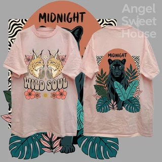 (COD) Angle Official เสื้อยืดผู้หญิงแขนสั้น ลายสัตว์ป่าและดอกไม้ MIDNIGHT WILD SOUL ทรงหลวม ผ้านุ่ม สไตล์วินเทจโบฮีเมียน