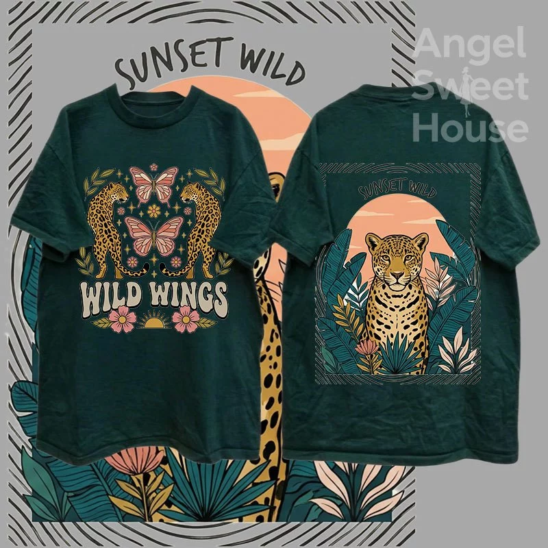 (COD) Angle Official เสื้อยืดผู้หญิงแขนสั้น ลายสัตว์ป่าและดอกไม้ MIDNIGHT WILD SOUL ทรงหลวม ผ้านุ่ม สไตล์วินเทจโบฮีเมียน
