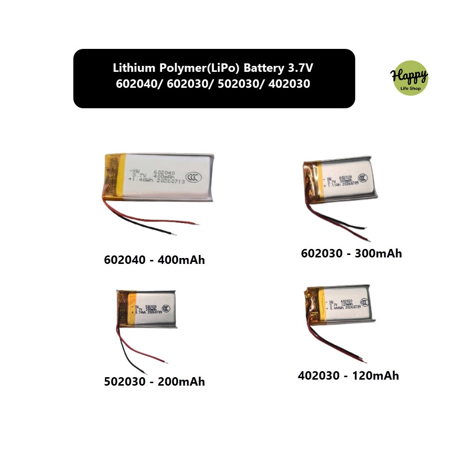 Lithium Polymer (LiPo) Battery 3.7V 402030/ 502030/ 602030/ 602040 แบตเตอรี่กล้อง polymer lithium ba
