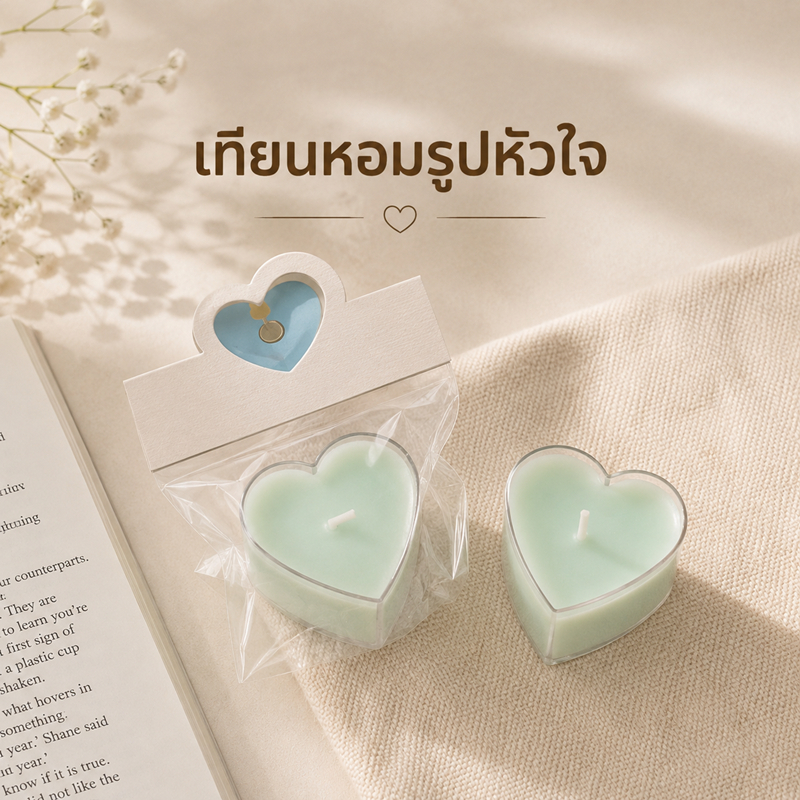 เทียนรูปหัวใจ เทียนหอมรูปหัวใจ เทียนชา Scented Tea Candle ของขวัญวาเลนไทน์ เทียนหอมมินิ กลิ่นหอมละมุน