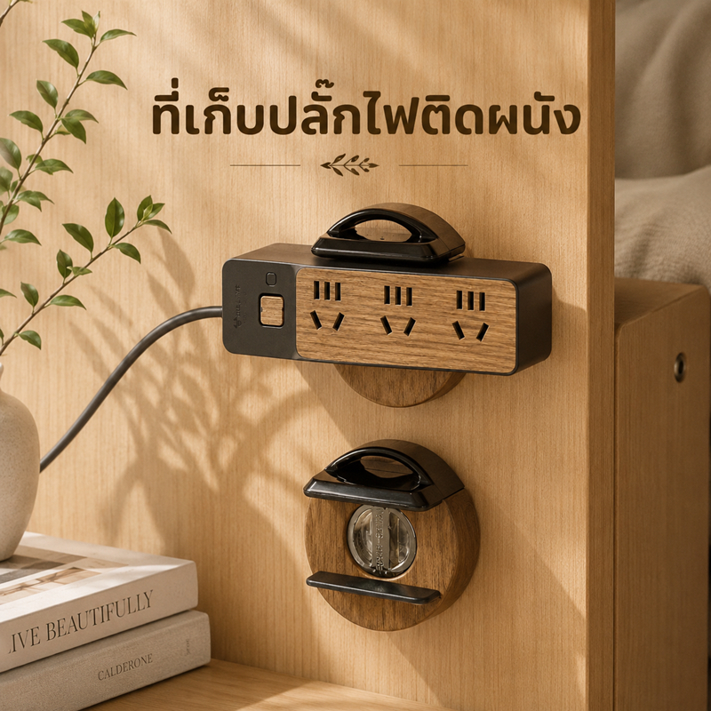 ที่ยึดปลั้กไฟแบบกลม+ถ้วยดูด ที่ยึดปลั๊กไฟติดผนัง ไม่ต้องเจาะ แบบกาว/สูญญากาศ แขวนปลั๊ก ปลั๊กพ่วง จัดระเบียบสายไฟ ติดแน่น