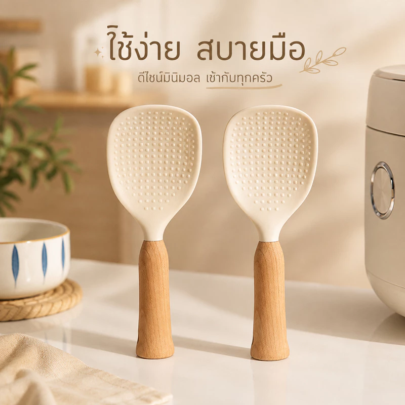 ที่ร่อนแป้งด้ามไม้ ทัพพีด้ามไม้ ทัพพี ตักข้าว สไตล์ญี่ปุ่น ตะแกรงกรองอาหารและพายตักข้าว ด้ามไม้สุดมินิมอล