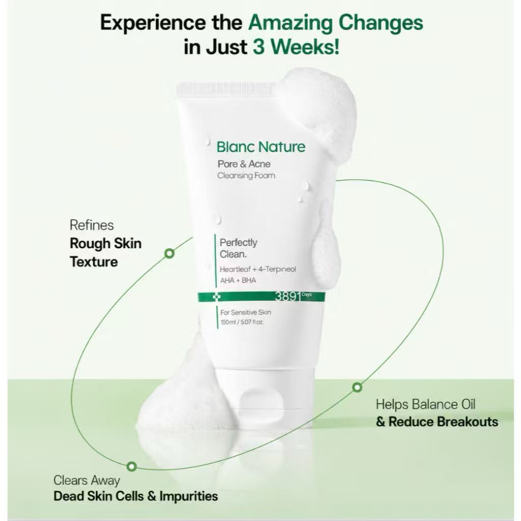 Blanc Nature Pore Control Foam Cleanser 150ml โฟมล้างหน้าควบคุมความมัน ทำความสะอาดรูขุมขน เหมาะผิวมั