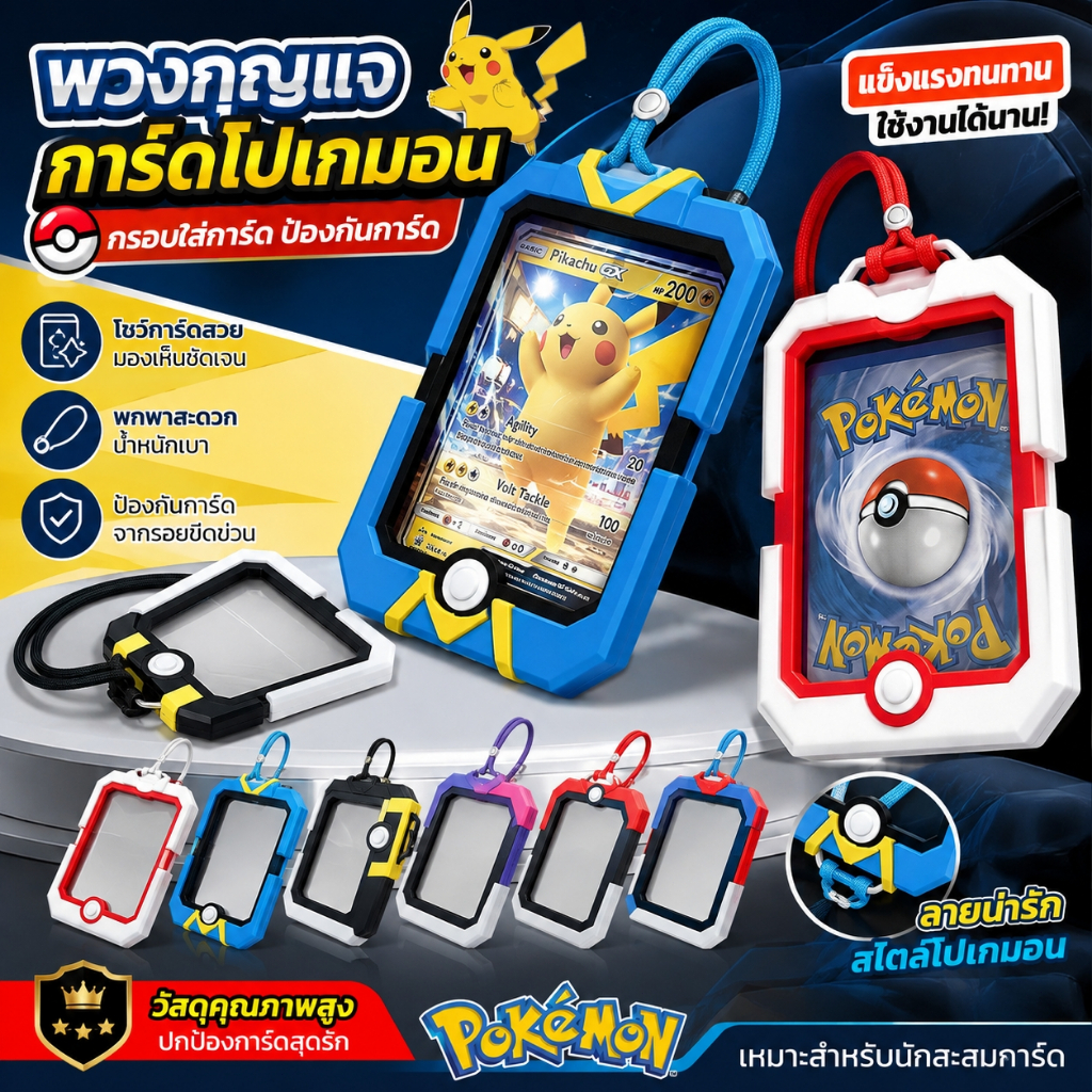 Pokemon Card Holder พวงกุญแจโชว์การ์ด PTCG พร้อมการป้องกันรังสียูวี จี้รูปการ์ดโปเกมอนบอล