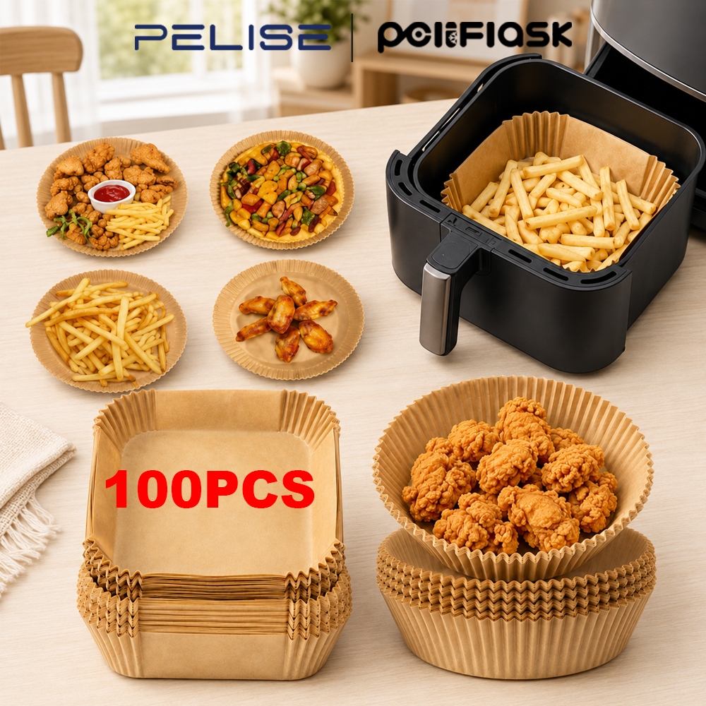 Pelise กระดาษรองหม้อทอดไร้น้ำมัน 100 ชิ้น กระดาษรองหม้อทอดไร้น้ำมันแบบใช้แล้วทิ้ง กระดาษรองอบกันน้ำมันและไม่ติด