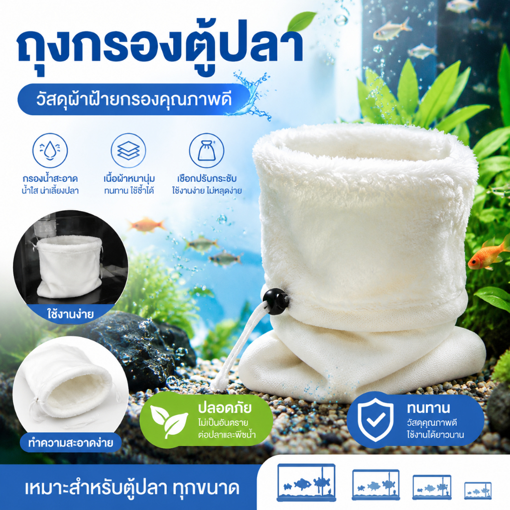 Luxe-T ถุงกรองสำหรับตู้ปลาแบบนำกลับมาใช้ใหม่ได้ผ้าคอตตอนกรองทางชีวเคมีทนทานสำหรับตู้ปลา