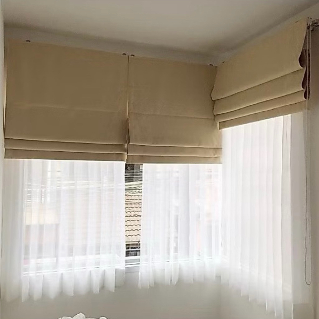 ม่านพับ ผ้าทึบ สั่งตัดตามขนาด 140x140 สีak 6 ไม่รวมผ้าโปร่ง￼
