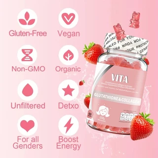 VITA คอลลาเจนกลูตาไธโอน วิตามินรวมผิวขาวอาหารเสริมผิวGlutathione Collagen Multivitamin Gummy Aldult Supplement 60Gummies