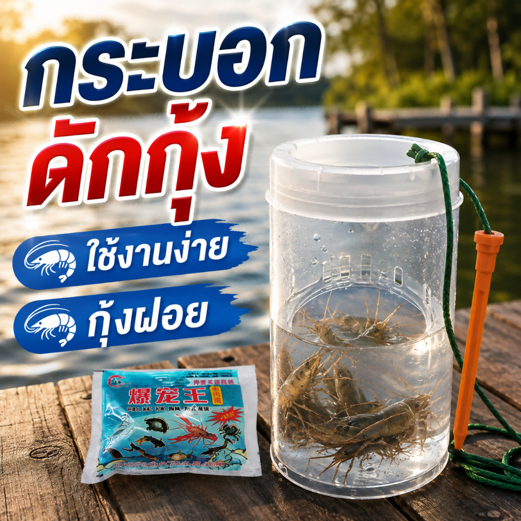 【พร้อมส่ง】 กระบอกดักกุ้ง กระป๋องดักกุ้งฝอย กุ้งก้ามกราม แบบพลาสติกใส พร้อมสมอดินและเหยื่อล่อ ใช้งานง่าย กุ้งฝอย