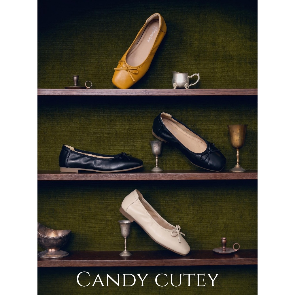CandyCutey รองเท้าบัลเล่ต์โบว์ รองเท้าไข่ม้วนผู้หญิง พื้นนุ่มพับได้ น้ำหนักเบา ดีไซน์ป้องกันส้นเท้าถลอก สวมใส่สบาย เข้าก