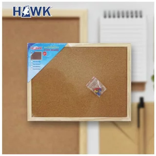 Hawk กระดานไม้ก๊อก บอร์ดติดประกาศ 30*40 40*60 60x90cm - ขอบสีธรรมชาติ