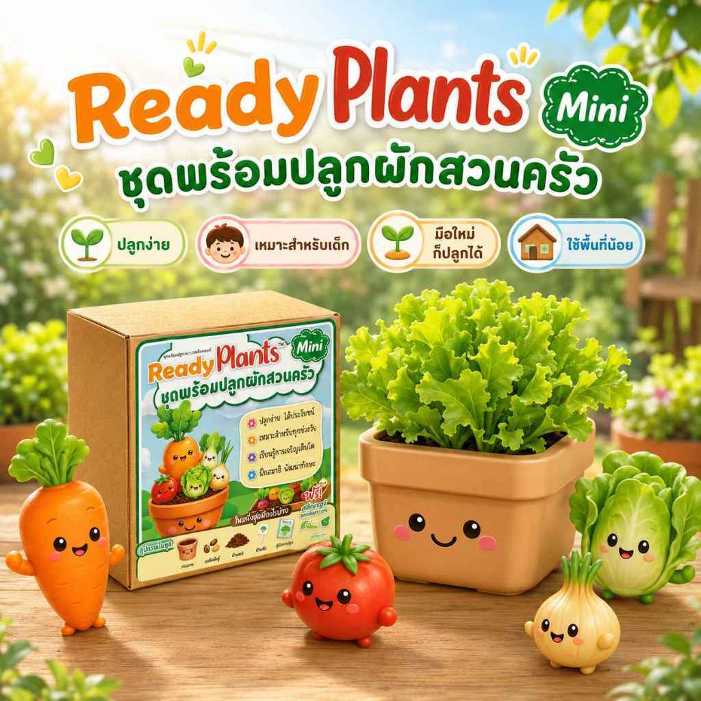 Ready Plants MINI ชุดที่ 1 ชุดพร้อมปลูกผักสวนครัว ปลูกง่าย เหมาะสำหรับผู้เริ่มต้น