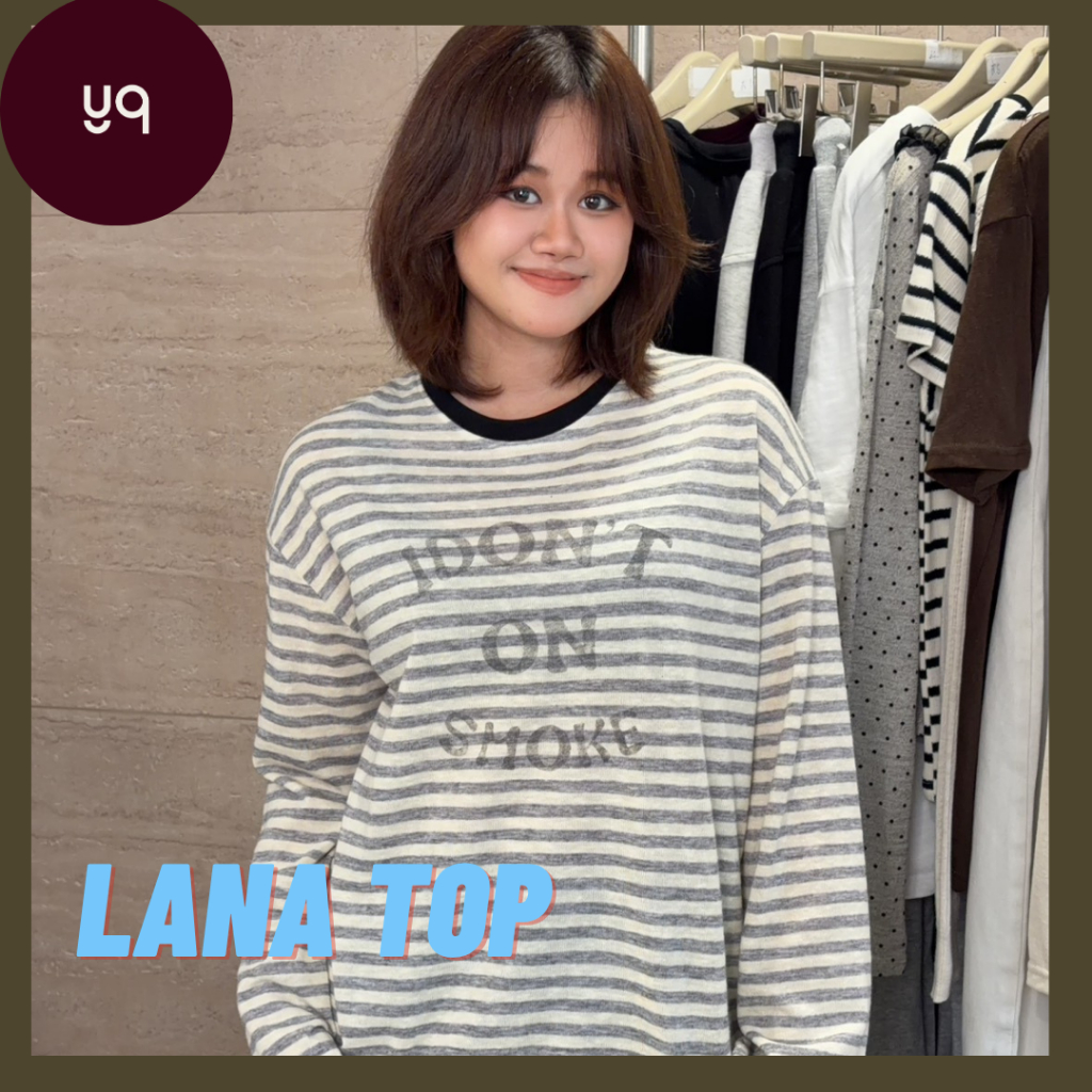 C203 YQKOREANSHOP Lana Top เสื้อแขนยาวลายริ้ว I don't ton smoke ป้ายYQ