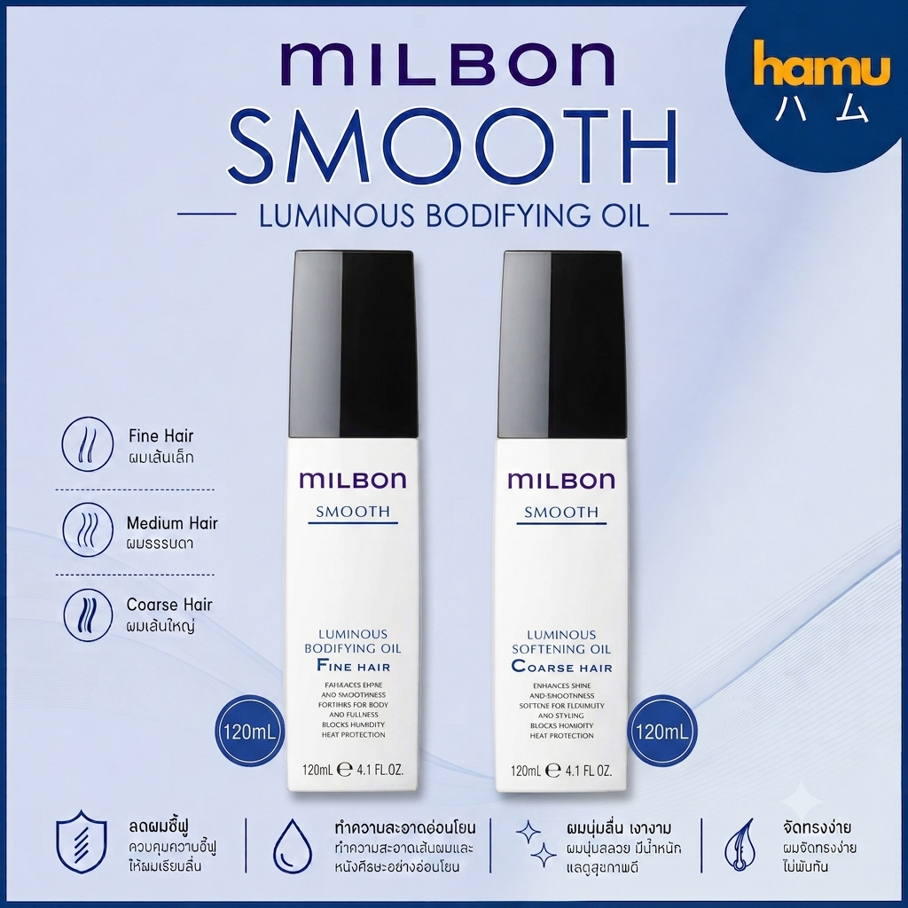 MILBON® Luminous Bodifying Oil 120mL ทรีทเม้นท์คอลลาเจนออยล์ ช่วยกักเก็บความชุ่มชื้นของเส้นผม