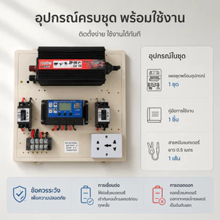 ชุดนอนนา 1000W ชุดคอนโทรลเลอร์ชาร์จเจอร์ โซล่าเซลล์ พลังงานจากแสงอาทิตย์12V/220V