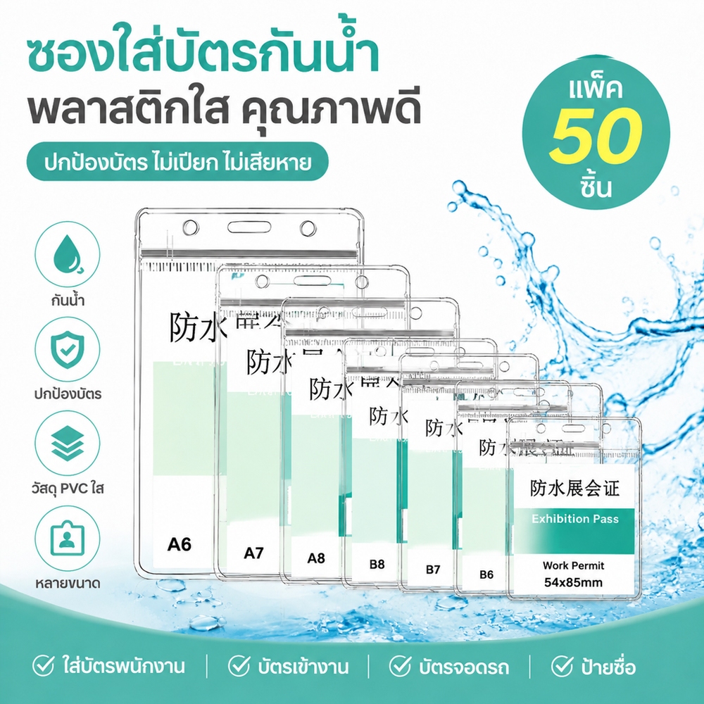 แพ็ค50ชิ้น ที่ใส่บัตรพนักงาน ใส สีใส ป้ายคล้องคอพนักงาน ซองใส่บัตรไอดี กรอบใส่บัตรไอดี ID card holder