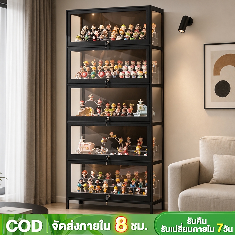 ตู้โชว์ ตู้โชว์โมเดล ตู้โชว์ของสะสม โครงไม้จริง ประตูใสพร้อมระบบล็อก ดีไซน์โมเดิร์น