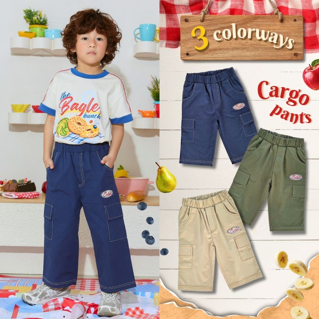 e'clat กางเกงคาร์โก้ กางเกงเด็ก ขายาวเอวยางยืด เด็กชาย 12-6ขวบ ผ้า100%Cotton ไม่ยืด ใส่สบาย9191-9193