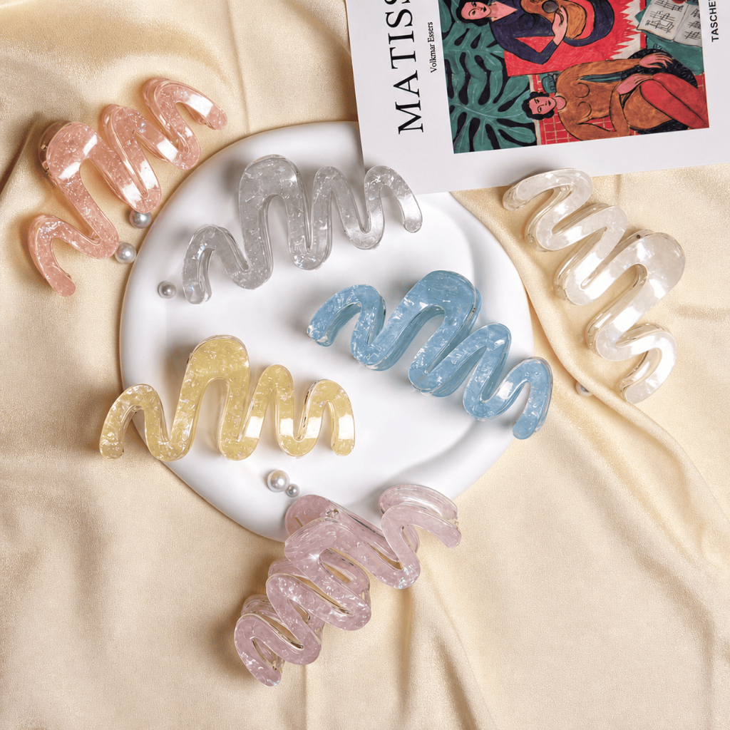 กิ๊บหนีบผมเกาหลี ลายเส้นโค้งกากเพชรโปร่งแสง พาสเทลวิบวับ มินิมอล Korean hair clip กิ๊บก้ามปูหนีบผมทรงเกลียวคลื่น