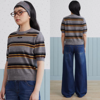 Bemingtop1219(S-XL)-Stripe Knit Tee - เสื้อไหมพรมแขนสั้นลายทาง ดีไซน์คลาสสิก