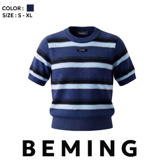 Bemingtop1219(S-XL)-Stripe Knit Tee - เสื้อไหมพรมแขนสั้นลายทาง ดีไซน์คลาสสิก