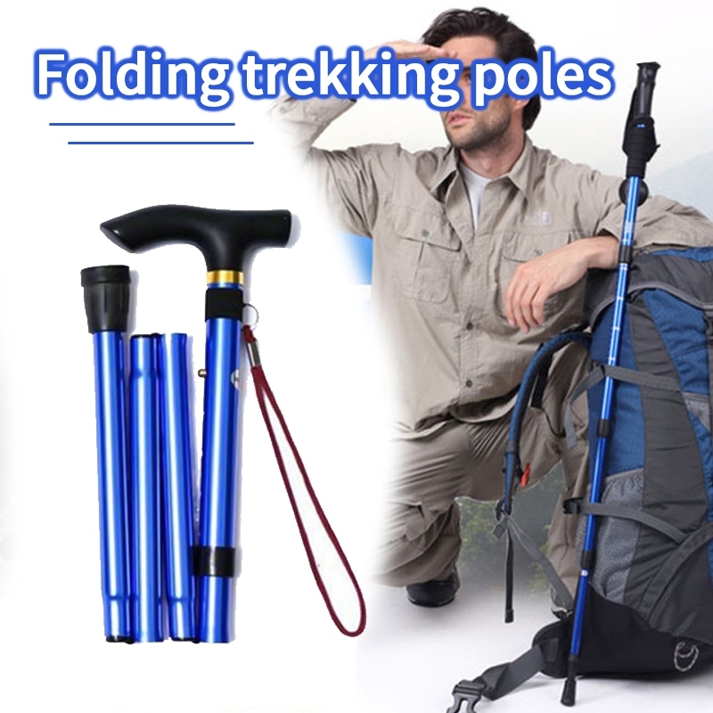 ไม้เท้าเดินป่า ปรับความสูงได้Trekking Poleโช้คอัพ อลูมิเนียม ด้ามจับแนวตั้ง ไม้เท้าปีนเขา