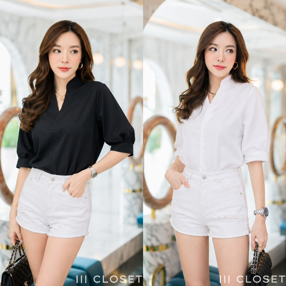 เสื้อเชิ้ต lll Freesize lll ZO040 คอจีน แขนสั้น กระดุมหลัง เนื้อผ้าคอตตอนอ็อกฟอร์ดอย่างดี ผ้าไม่บาง 