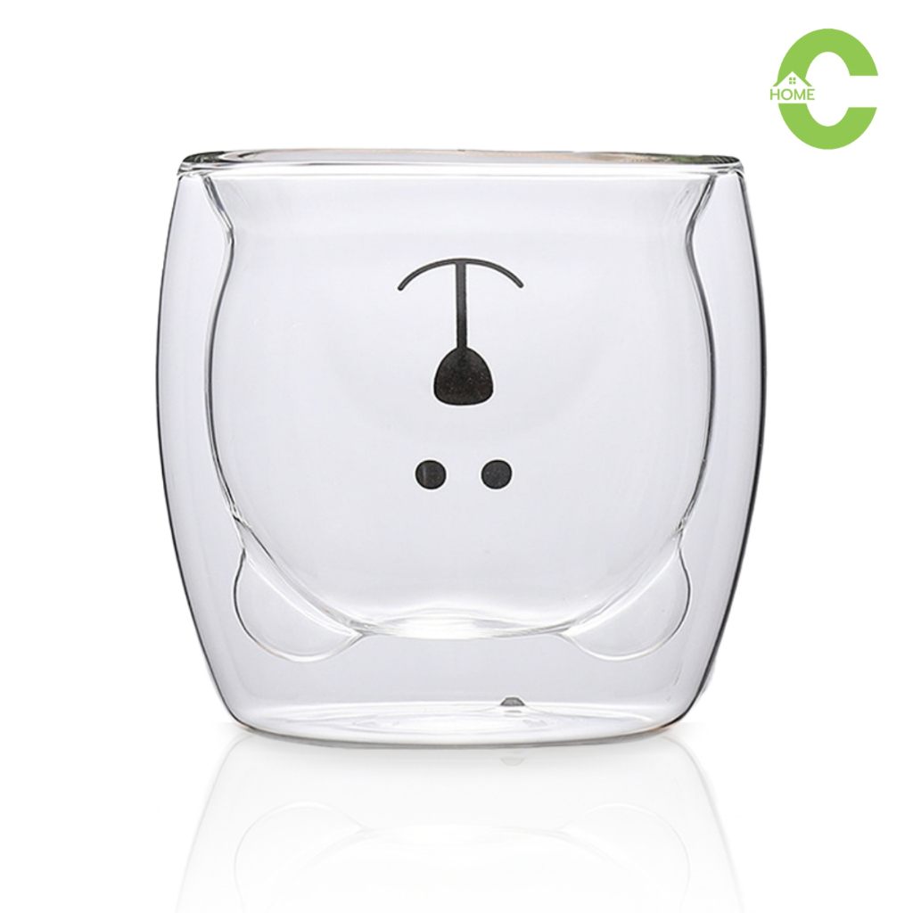 แก้วน้ำลายหมี แก้วสองชั้น Double wall glass แตกจากขนส่งเคลมได้ 250ml 350ml ใส่นม พร๊อพถ่ายรูป Simple Kitchen