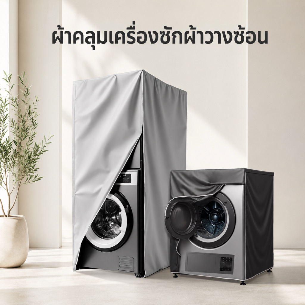 ผ้าคลุมเครื่องซักผ้าระดับพรีเมียม คลุมได้ทุกยี่ห้อ สำหรับเครื่องซักผ้าแบบสองชั้น ป้องกันUV ก้นน้ำ100%
