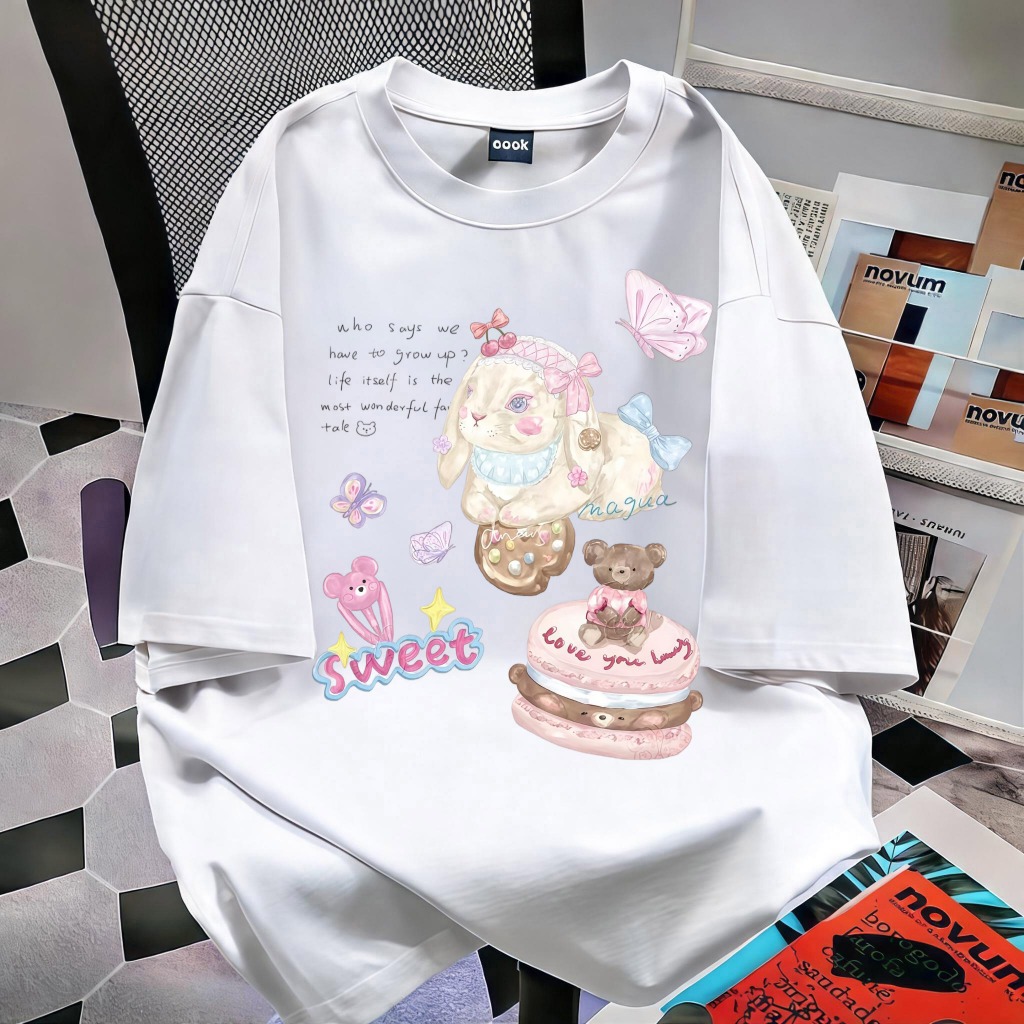 「งานเกรดพรีเมียม งานเกรด A」เสื้อยืดคอกลมผู้หญิง เสื้อ ผญ แฟชั่น เสื้อยืดแขนสั้นผู้หญิง คอตตอนแท้ ระบายอากาศดี #19